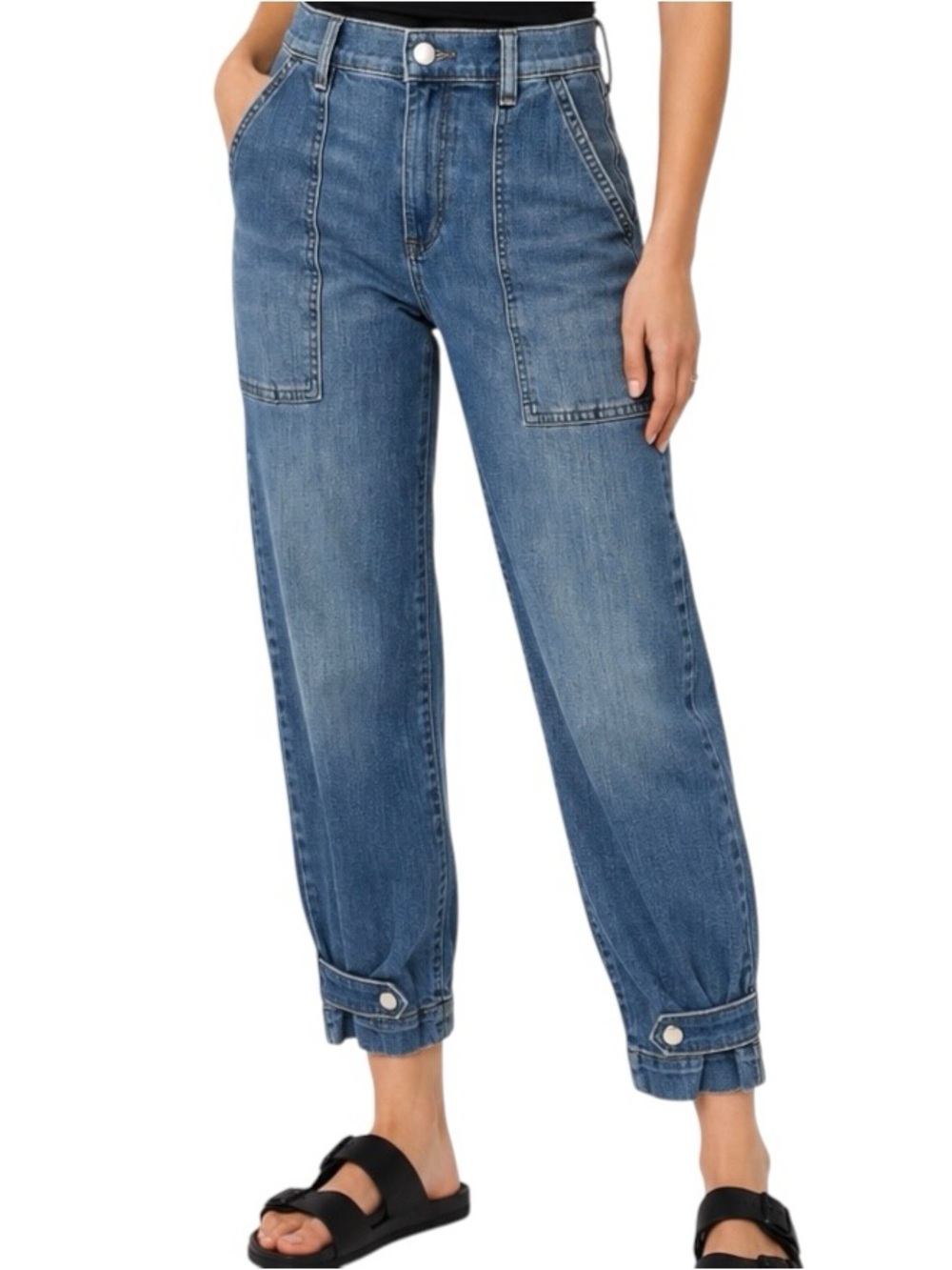 Express High Rise Cropped Utility Jogger Jeans Medium Wash Size 10